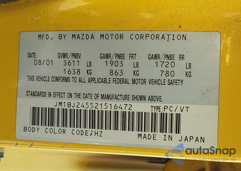 2002 Mazda Protege5 из США, поврежденный, VIN JM1BJ245521516472